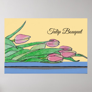 Tulpboeket op een tafel poster