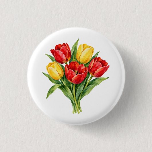 Tulpboeket waterverf ronde button 3,2 cm (Voorkant)