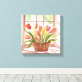 Tulpemandscherm | Bloemenschildering in waterverf Canvas Afdruk (Insitu (Houten vloer))