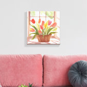 Tulpemandscherm | Bloemenschildering in waterverf Canvas Afdruk (Insitu (Woonkamer))