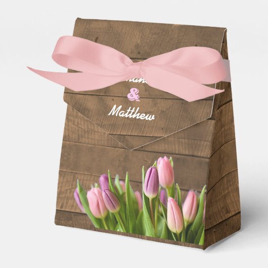 Tulpen & Barnwood Bruiloft Favor Box Bedankdoosjes (Voorkant Zijde)