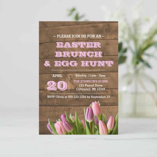 Tulpen & Barnwood Pasen Uitnodiging (Staand voorkant)