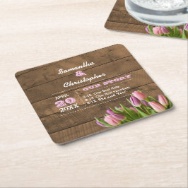 Tulpen & Barnwood Pastel Gepersonaliseerde bruilof Kartonnen Onderzetters
