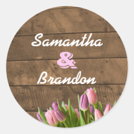 Tulpen & Barnwood Pastel Gepersonaliseerde Sticker
