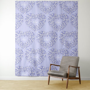 Tulpen blauw wit monogram trouw achtergrond wandkleed