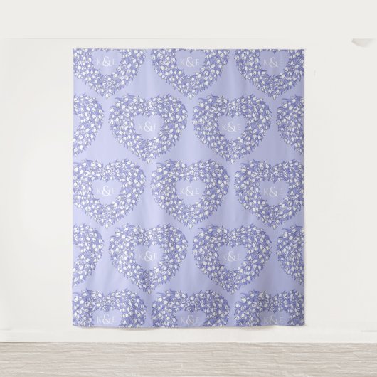 Tulpen blauw wit monogram trouw achtergrond wandkleed (Voorkant)