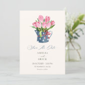 Tulpen bloemen boeket save the date (Staand voorkant)