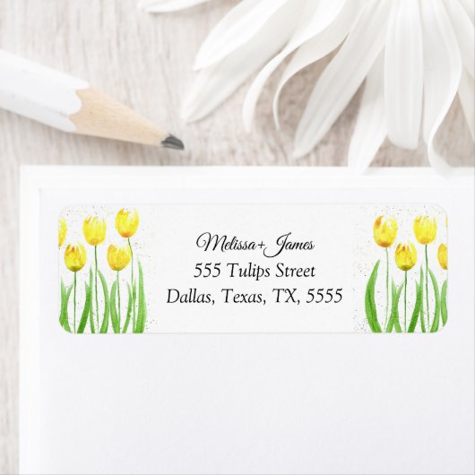 Tulpen Bloemen Waterverf Bruiloft Retouradres Etiket (Insitu)