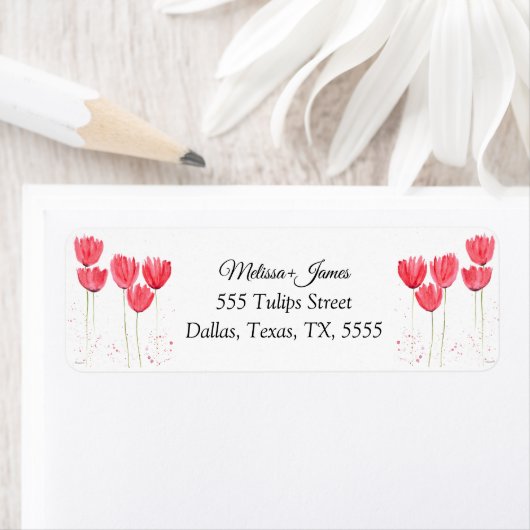 Tulpen Bloemen Waterverf Bruiloft Retouradres Etiket (Insitu)