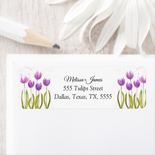 Tulpen Bloemen Waterverf Bruiloft Retouradres Etiket (Insitu)