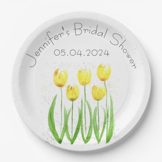 Tulpen bloemen waterverf Geel Vrijgezellenfeest Papieren Bordje (Voorkant)