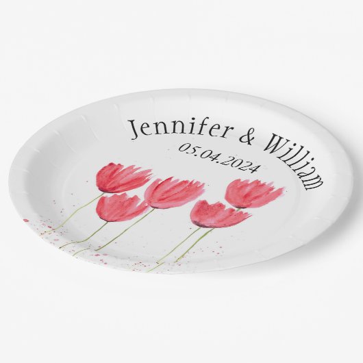 Tulpen Bloemen waterverf Lente Rustieke Bruiloft Papieren Bordje (Gekanteld)