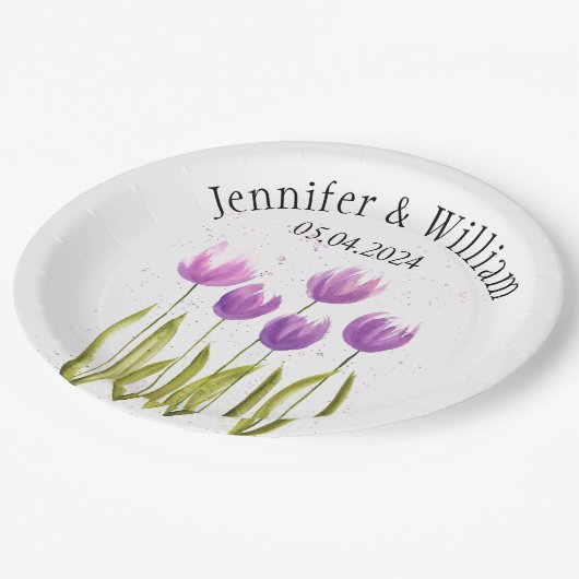 Tulpen Bloemen waterverf Lente Rustieke Bruiloft Papieren Bordje (Gekanteld)