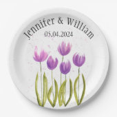 Tulpen Bloemen waterverf Lente Rustieke Bruiloft Papieren Bordje (Voorkant)