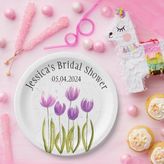 Tulpen Bloemen waterverf Spring Vrijgezellenfeest Papieren Bordje (Feest)