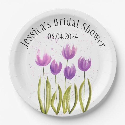 Tulpen Bloemen waterverf Spring Vrijgezellenfeest Papieren Bordje (Voorkant)