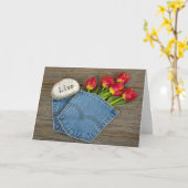 tulpen boeket in de blauwe zak van Jean Kaart (Gele Bloem)