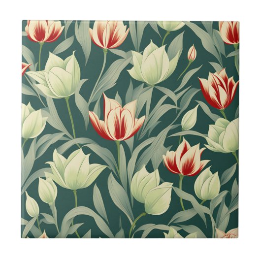  Tulpen Botanisch Patroon Tegeltje (Voorkant)
