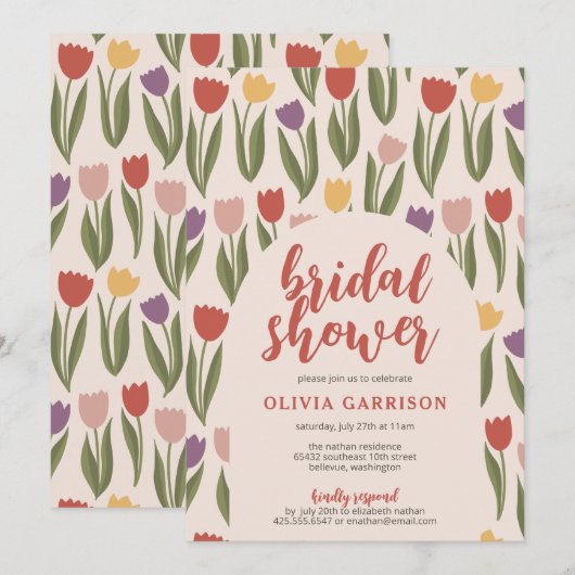 Tulpen bruids douche uitnodiging (Voorkant / Achterkant)