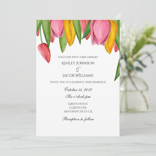 Tulpen bruiloft uitnodiging. Bloemenlente nodigt u Kaart (Staand voorkant)