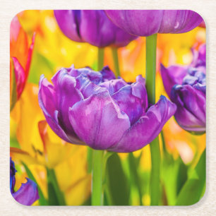 Tulpen die diepe roze aftappen kartonnen onderzetters