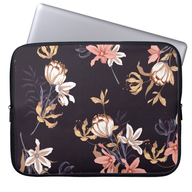  tulpen, donkere paarse achtergrond laptop sleeve (Voorkant)