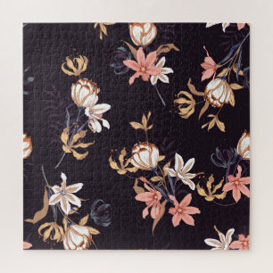 tulpen, donkere paarse achtergrond legpuzzel