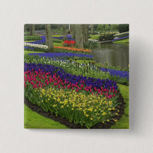 Tulpen, druifhyacint en narcissen, vierkante button 5,1 cm