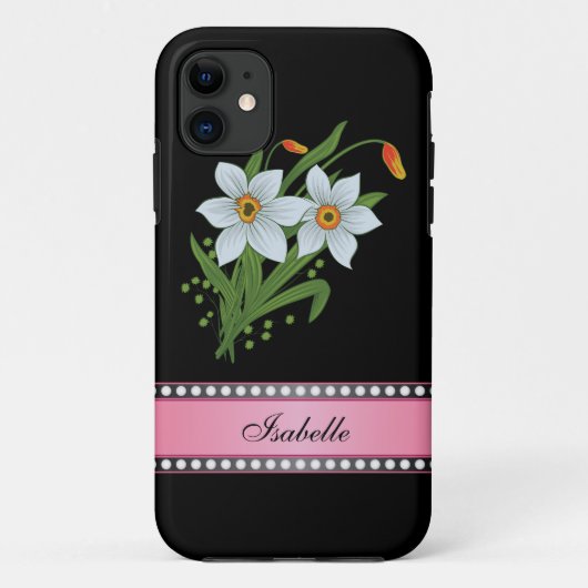 Tulpen en affodils Roze, gepersonaliseerde naam Case-Mate iPhone Case (Achterkant)
