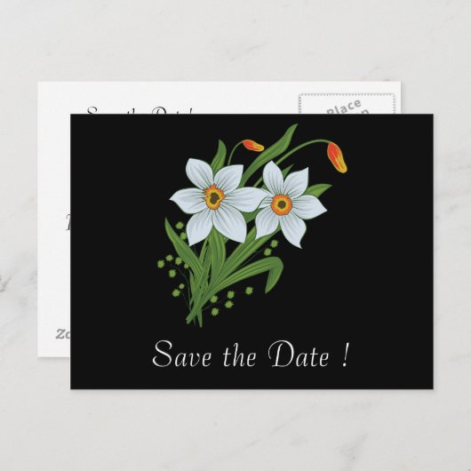 Tulpen en affodils sparen de Datum 80e verjaardag Aankondigingskaart (Voorkant / Achterkant)