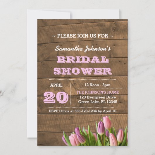 Tulpen en barnwood Bridal Shower Invitations Kaart (Voorkant)