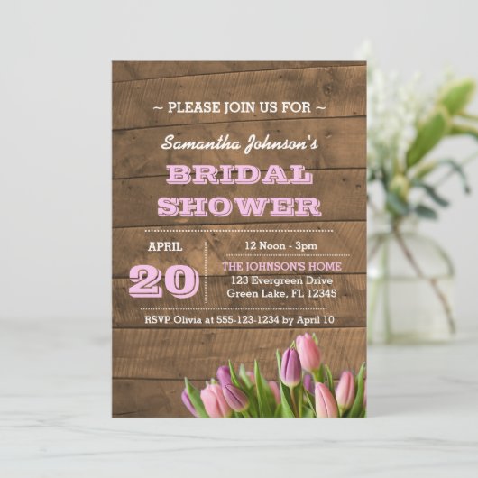 Tulpen en barnwood Bridal Shower Invitations Kaart (Staand voorkant)