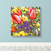 Tulpen en bladdoek, gevlekt canvas afdruk (Insitu (Houten vloer))