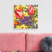 Tulpen en bladdoek, gevlekt canvas afdruk (Insitu (Woonkamer))
