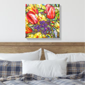 Tulpen en bladdoek, gevlekt canvas afdruk (Insitu (Slaapkamer))