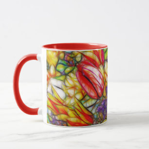Tulpen en Daffodil Coffee Mok Glas in lood Stijl