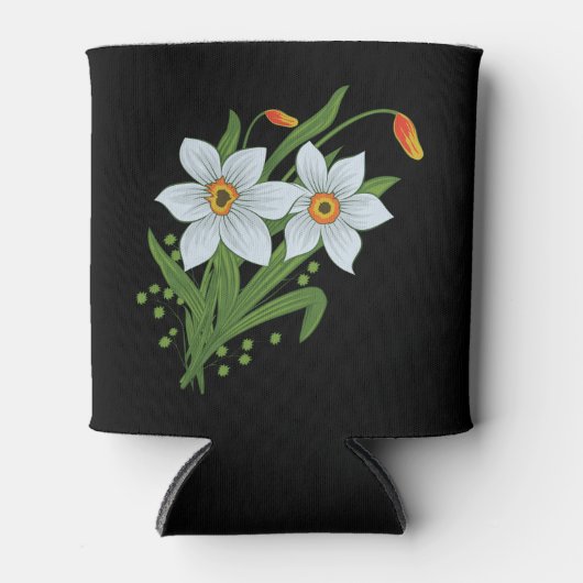 Tulpen en Daffodils Flowers Black Background Can Blikjeskoeler (Voorkant)