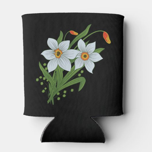 Tulpen en Daffodils Flowers Black Background Can Blikjeskoeler (Achterkant)