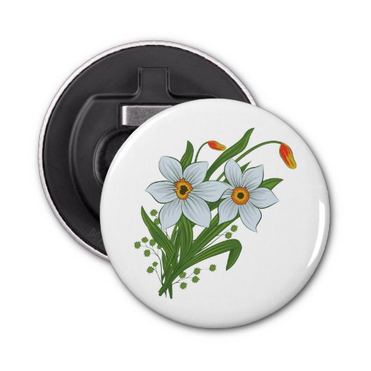Tulpen en Daffodils Flowers Button Flesopener (Voorkant)