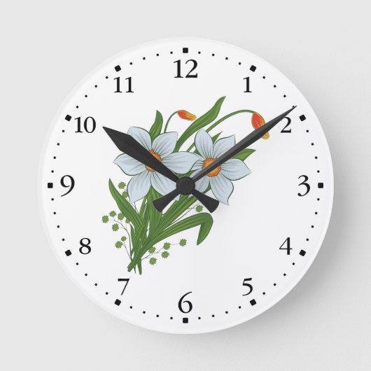 Tulpen en Daffodils Flowers Clockface 1 Black Ronde Klok (Voorkant)