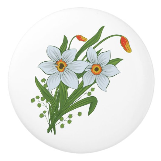 Tulpen en Daffodils Flowers Keramische Knop (Voorkant)