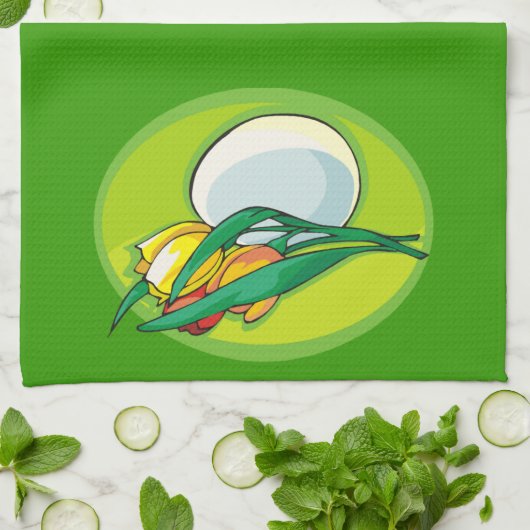 Tulpen en Ei Groen Theedoek (Gevouwen)