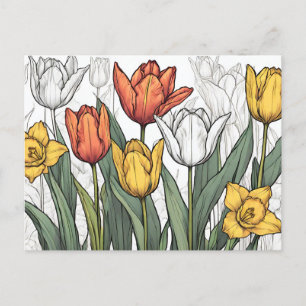 Tulpen en gele narcis bloemen lente bloemen  briefkaart