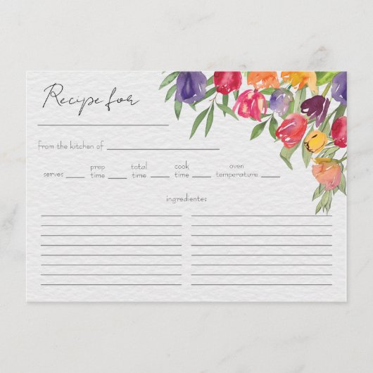 Tulpen en groen bruids douche recept kaart (Voorkant)