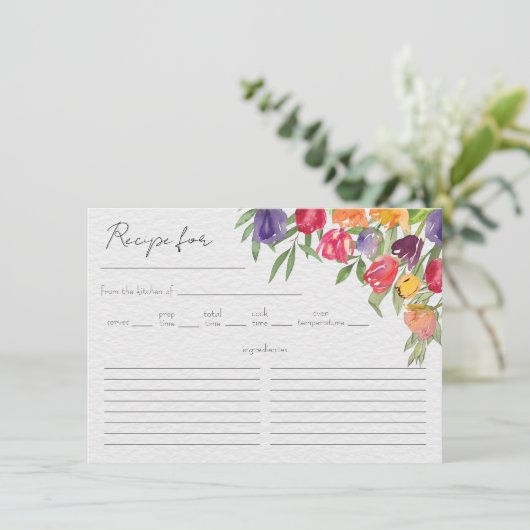 Tulpen en groen bruidsdouche recept kaart (Staand voorkant)