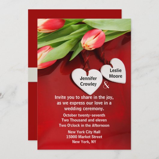 Tulpen en harten bruiloft uitnodiging (Voorkant / Achterkant)