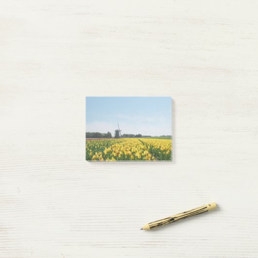 Tulpen en het landschap van de windmolen post-it® notes (Op bureau)