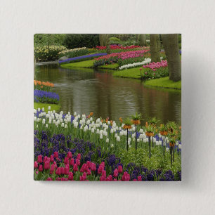 Tulpen- en hyacinten tuin, Keukenhof tuinen, 2 Vierkante Button 5,1 Cm