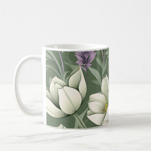 Tulpen en lavendel op groen koffiemok