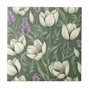 Tulpen en lavendel op groen tegeltje